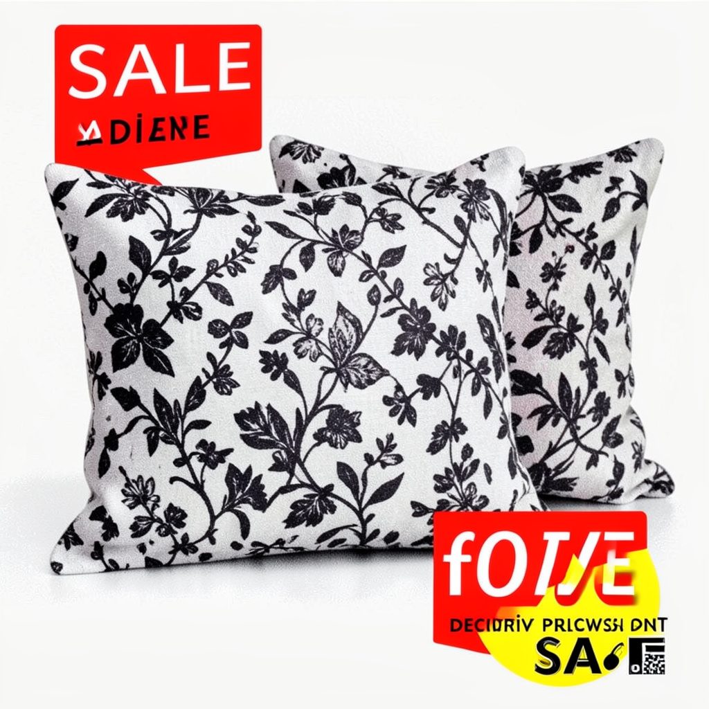 Two-ink risograph print in soft blue and warm grey showing a small square throw pillow with hand-drawn linework, in a gentle editorial tone